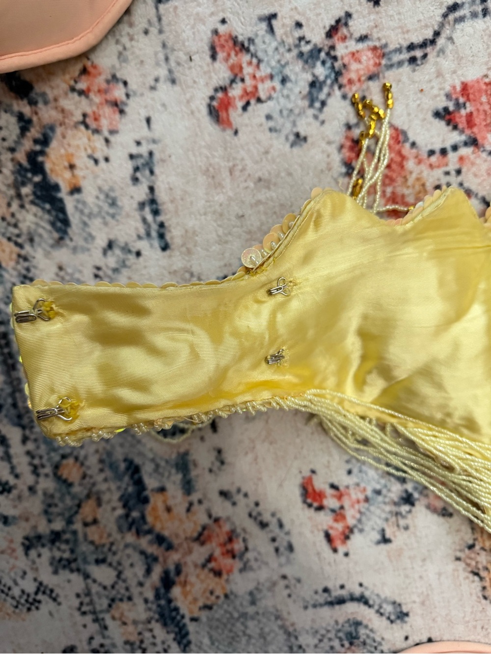Vintage Beaded Fringe Showgirl Belly Dance Bra Belt Set Gold Sequin Costume - Picture 11 of 11